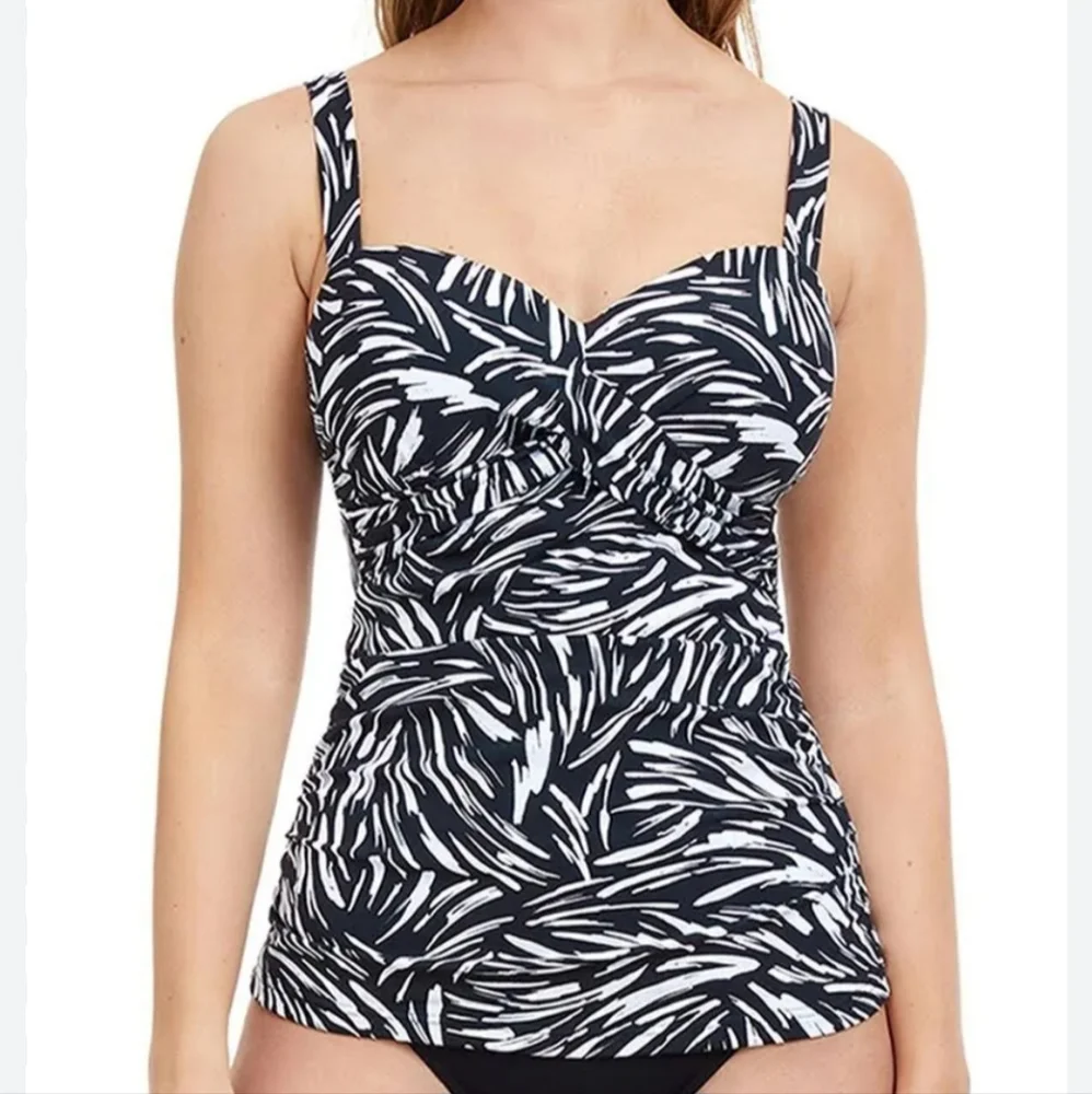 PROFILE by Gottez 36D Black & White Underwire Tankini Top - Picture 3 of 4
